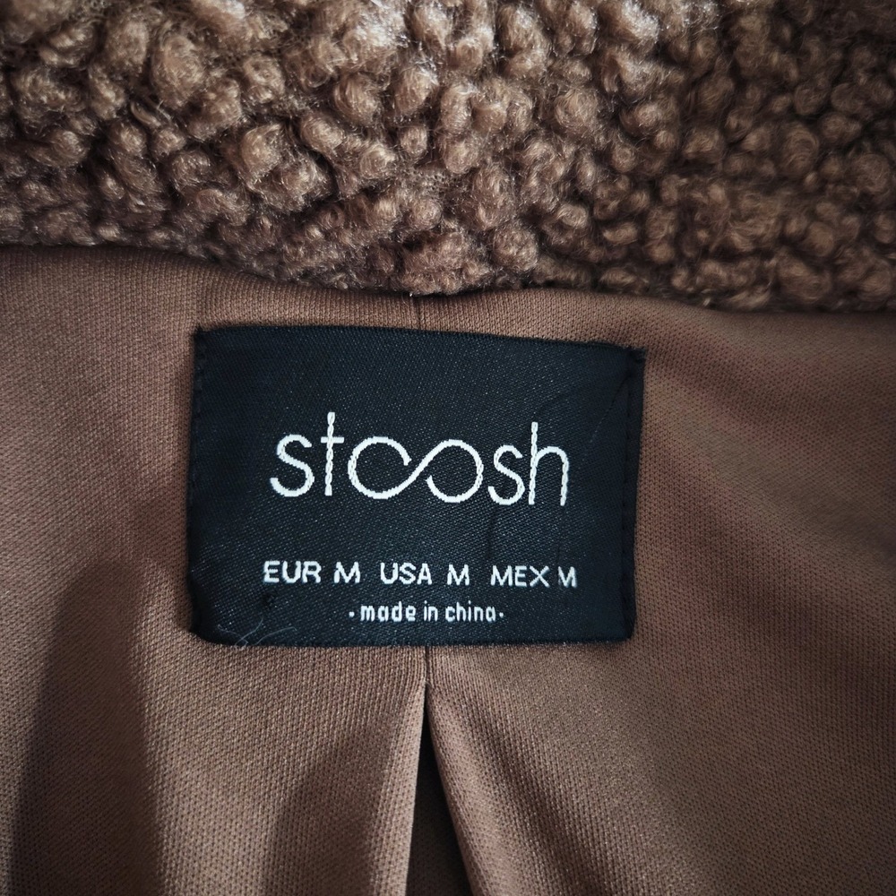 Stoosh Sherpa Teddy Jacket Coat Brown Womens Medium Long Fuzzy Winter Overcoat - Picture 6 of 7